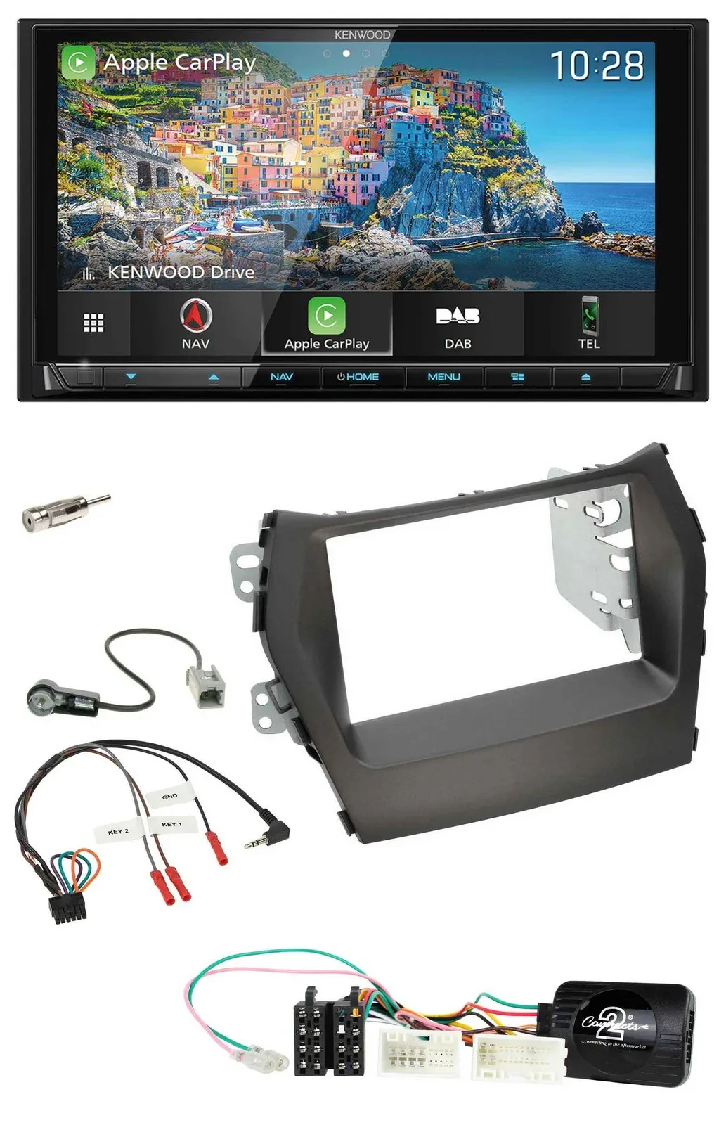 Kenwood Bluetooth Lenkrad 2DIN USB TMC DAB Navigation für Hyundai Santa Fe ab 20