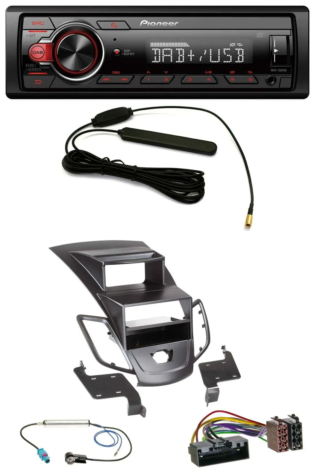 Pioneer MP3 DAB 1DIN AUX USB Autoradio für Ford Fiesta 10-17 Display schwarz