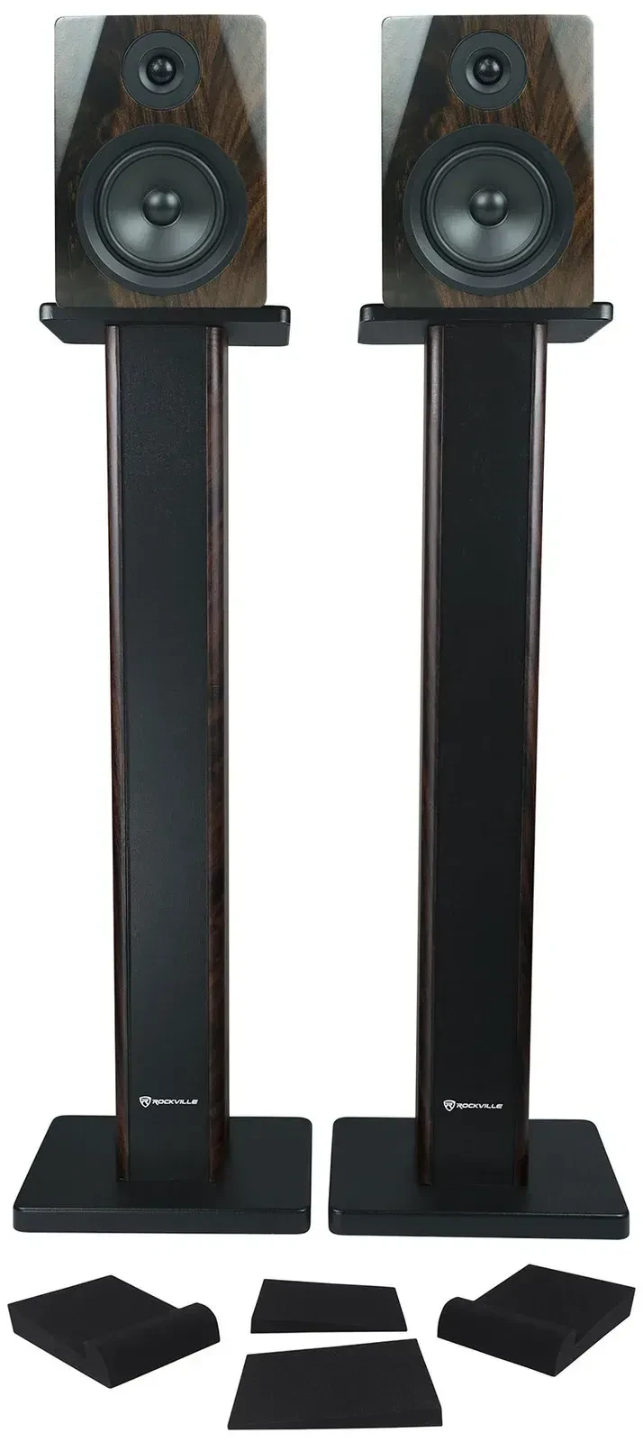 Студийные мониторы Rockville APM5D+RHTSD+RRS190S 5.25" 250W Dark Wood (набор, пара) с 36" стойками и изоляционными подкладками