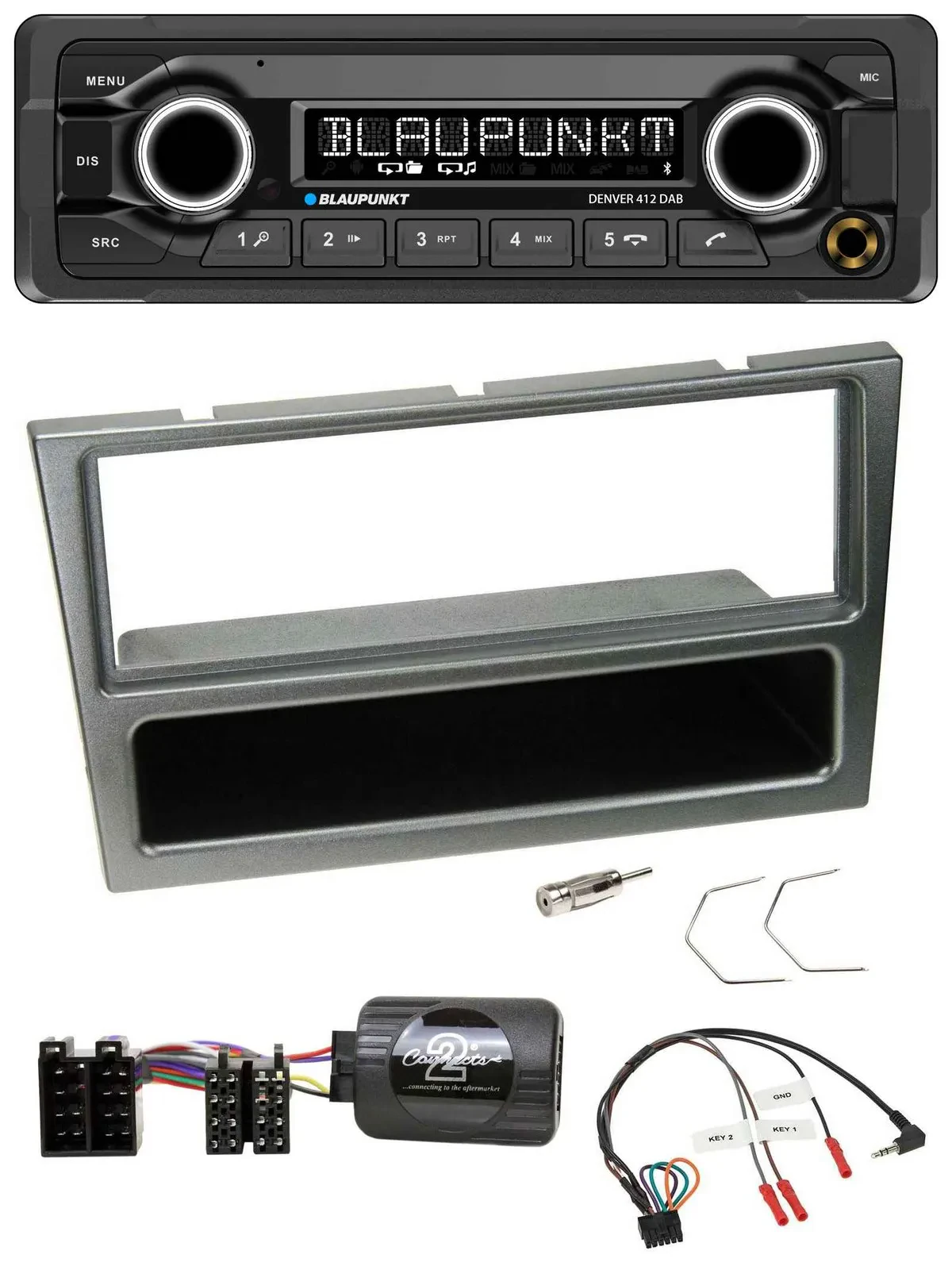 Автомагнитола для Opel Corsa C (2000–2004) Blaupunkt Bluetooth, DAB, USB, поддержка управления с руля, алюминий