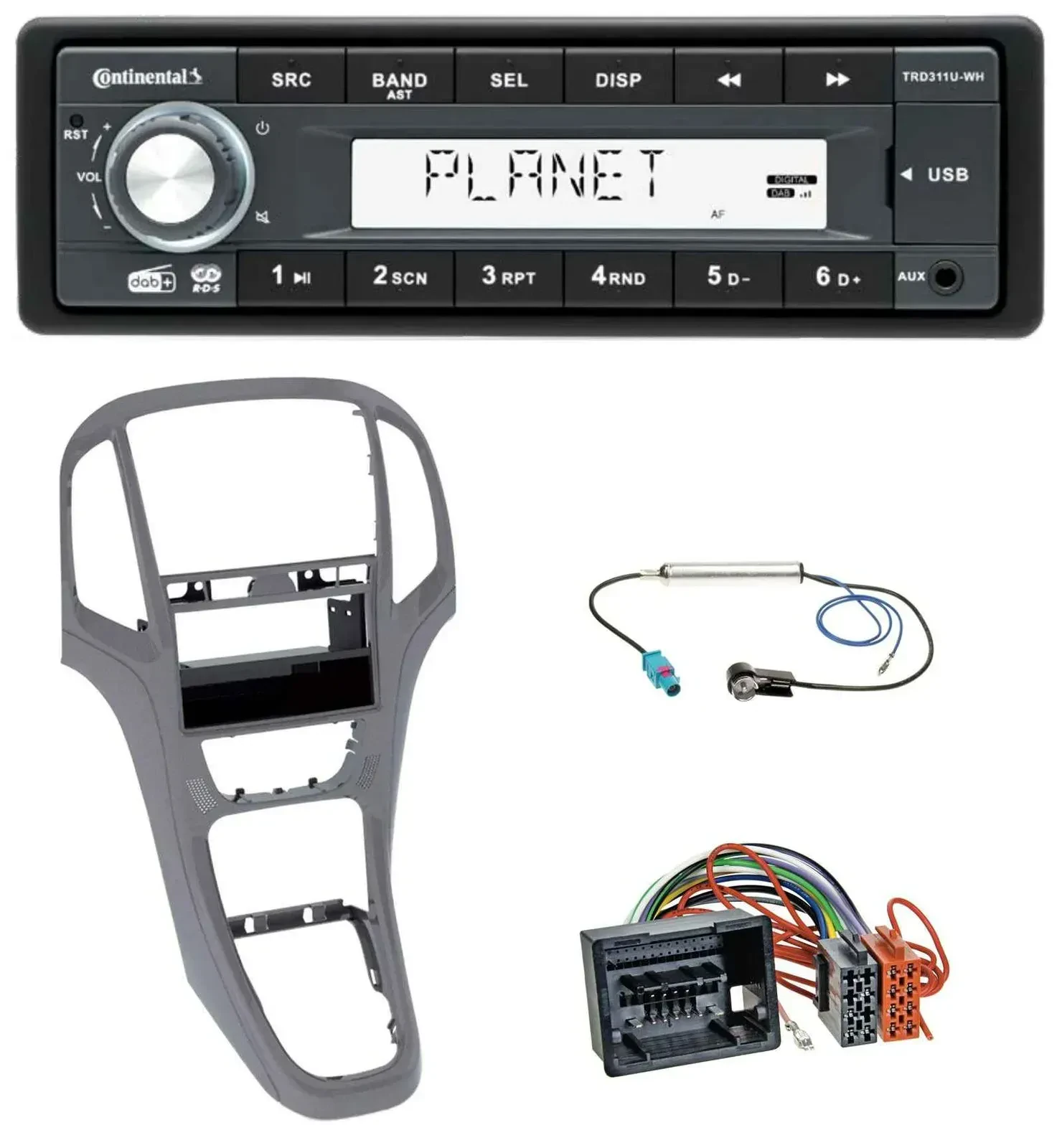 Continental MP3 AUX USB DAB 1DIN Autoradio für Opel Astra J ab 2009 Titan grau