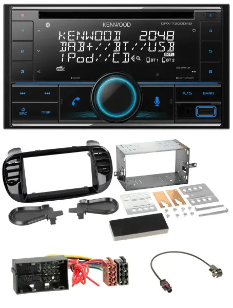 Kenwood CD 2DIN DAB USB MP3 Bluetooth Autoradio für Fiat 500 (ab 12) schwarz