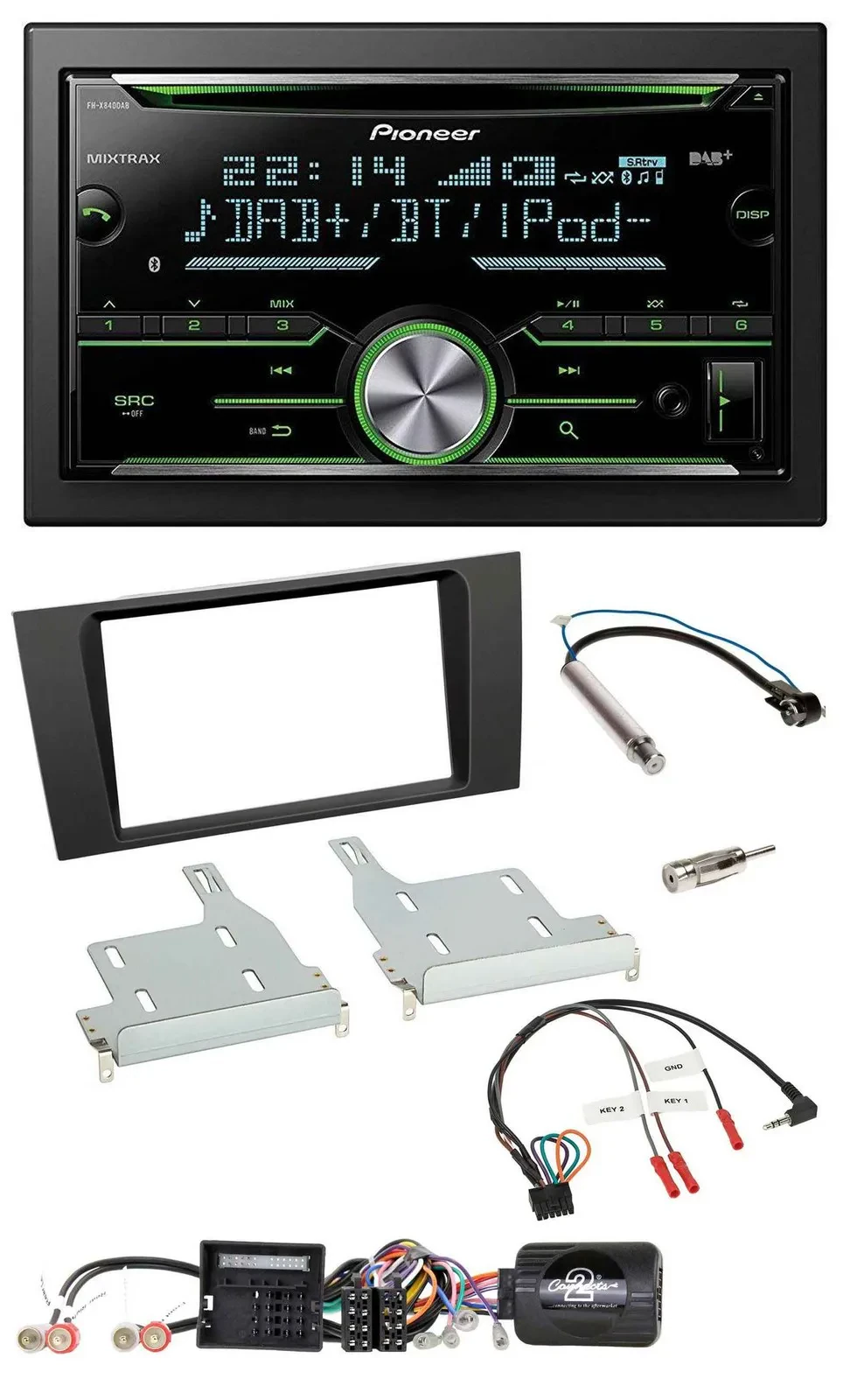 Pioneer Bluetooth Lenkrad DAB 2DIN USB CD Autoradio für Audi A4 2000-2001