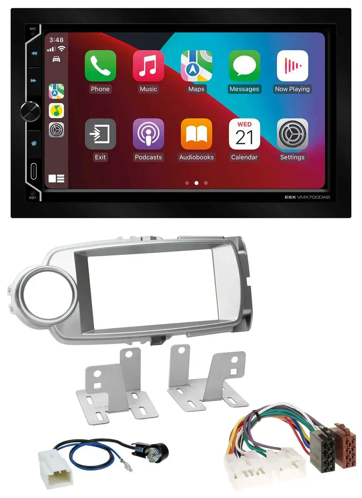 Автомагнитола ESX 2DIN, DAB, USB, MP3, Bluetooth, для Toyota Yaris 2011–2014, серебристая