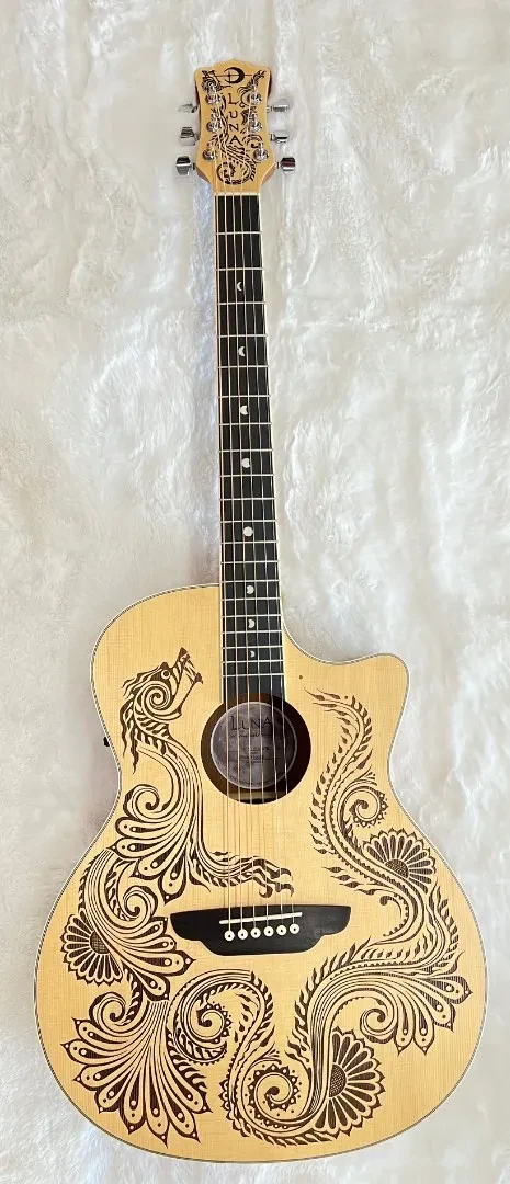 Luna Guitars Luna HEN DRA SPR Henna Dragon Spruce &Mahogany Acoustic Electric Cutaway Guitar