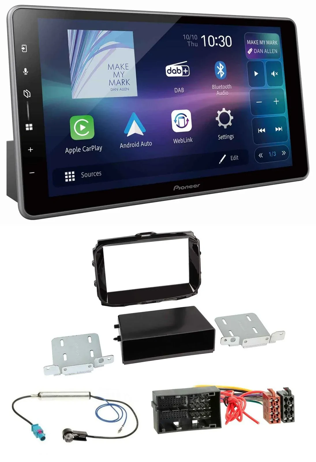 Автомагнитола для Alfa Romeo Giulietta Pioneer DAB, Bluetooth, USB, MP3, 52-pin, с 2013, цвет piano black