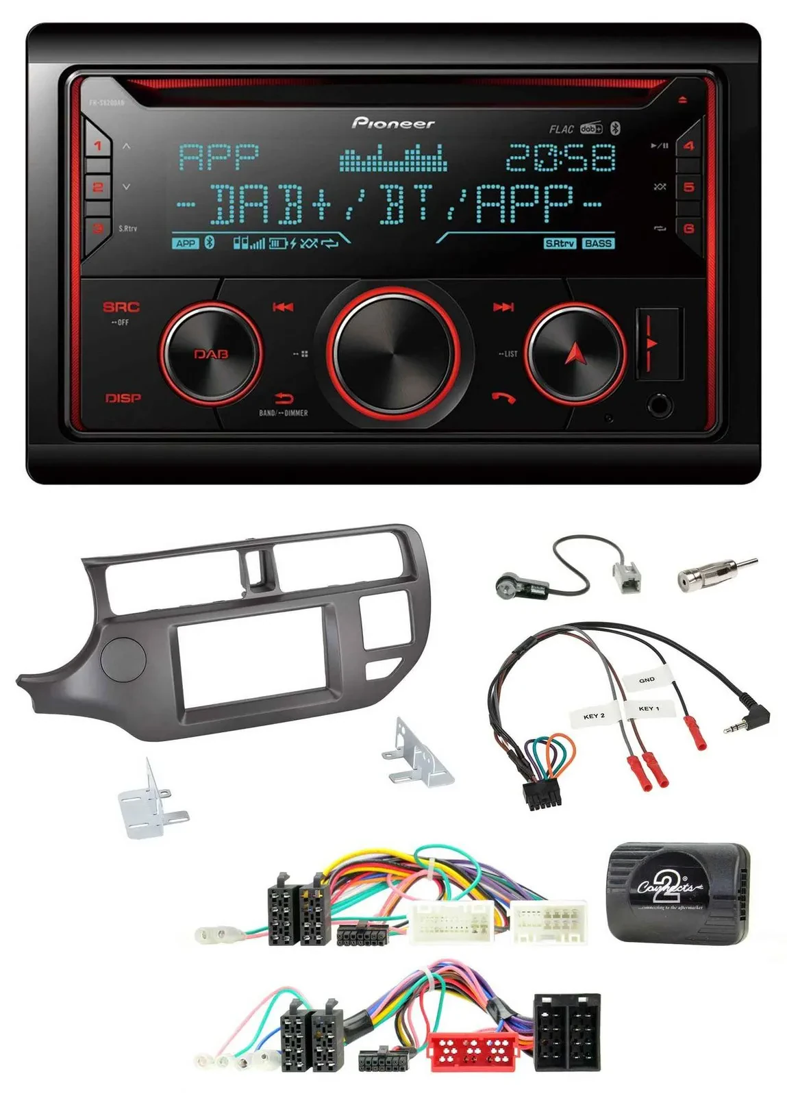 Pioneer 2DIN DAB Lenkrad Bluetooth USB CD Autoradio für Kia Rio 11-15 UB anthraz