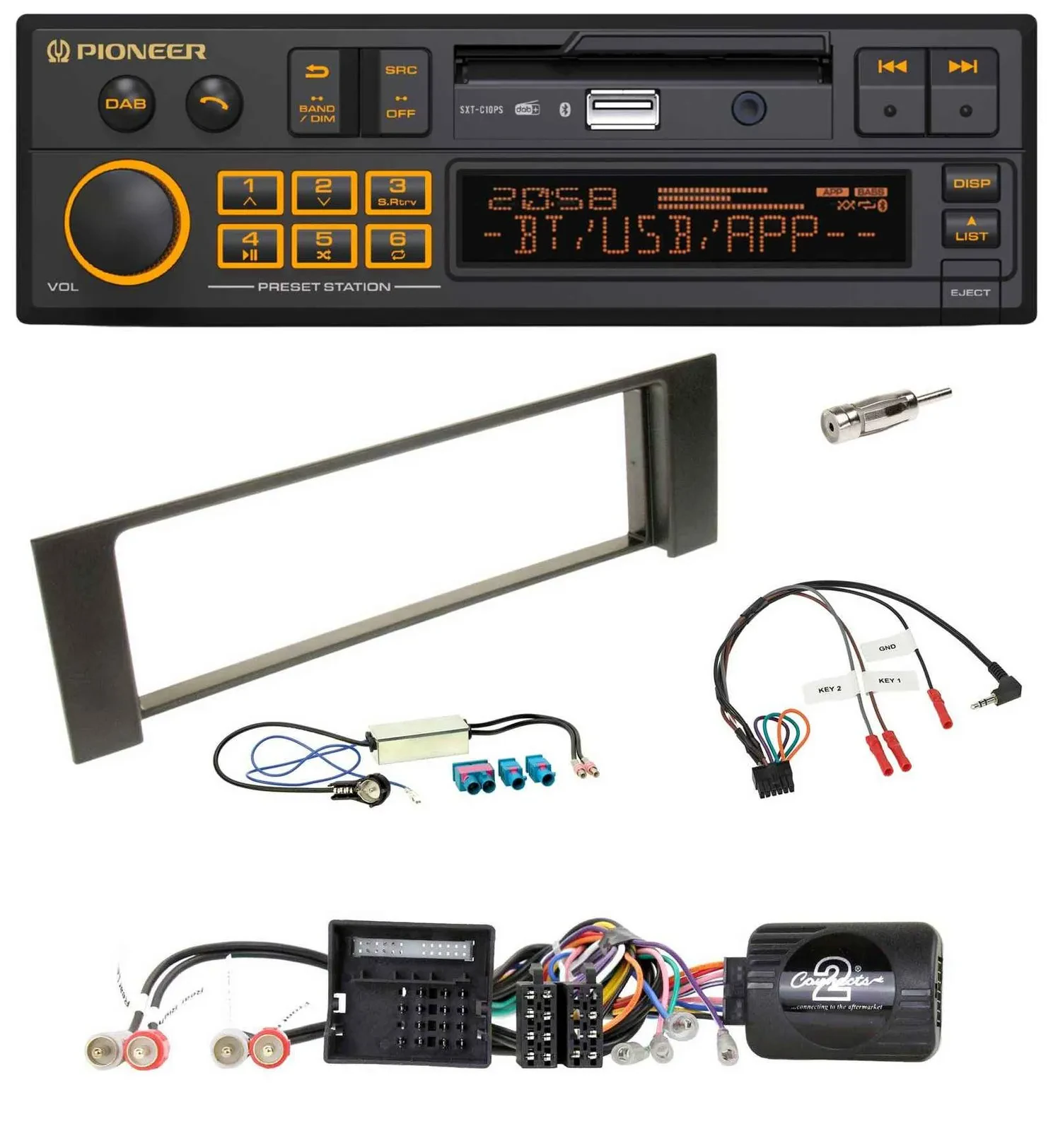 Автомагнитола для Audi A4 B6 (2000–2004) Pioneer DAB, Bluetooth, USB, поддержка кнопок на руле, разъём Quadlock