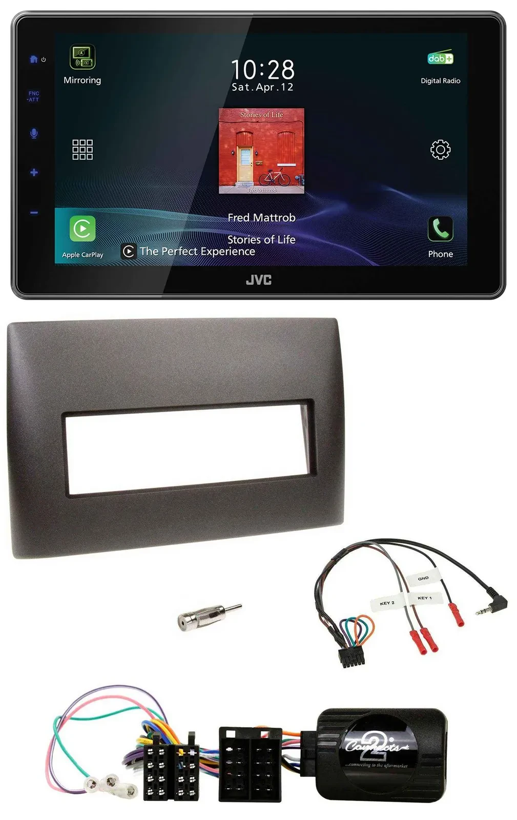 JVC DAB Lenkrad Bluetooth USB Autoradio für Fiat Stilo 2001-2007 schwarz