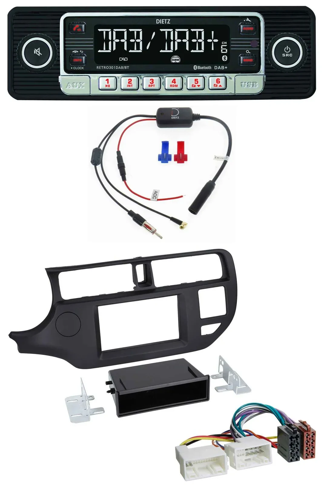 Dietz MP3 DAB Bluetooth USB Autoradio für Kia Rio (UB 2011-2014) schwarz