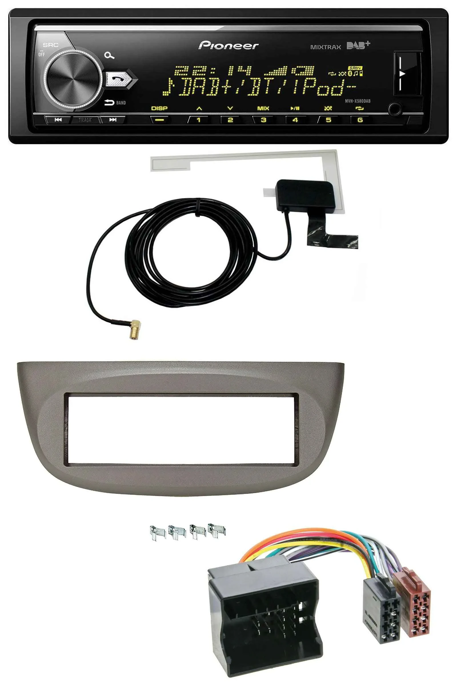 Автомагнитола для Renault Twingo 2007–2014 Pioneer Bluetooth, DAB, USB, MP3 бежево-серая