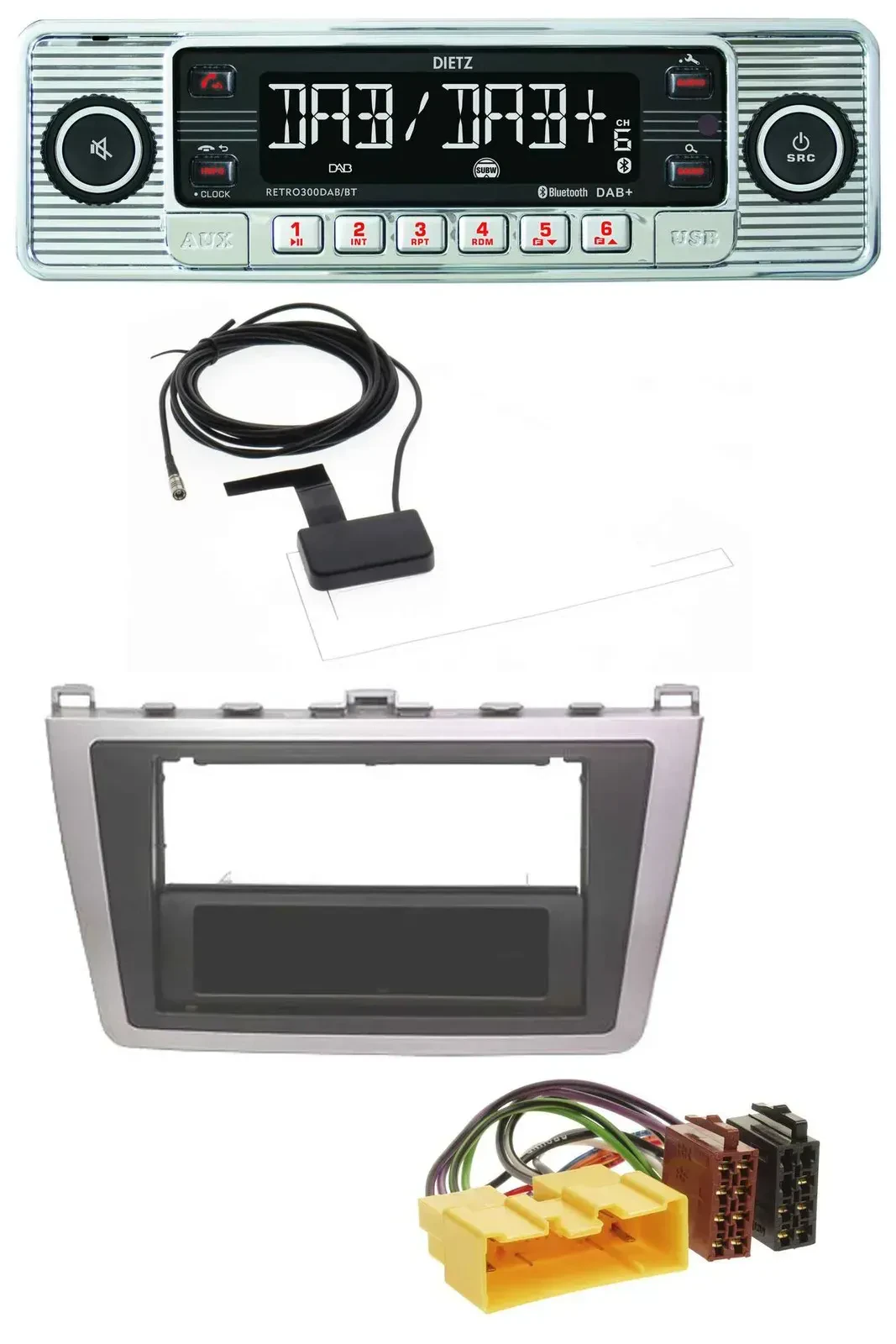 Автомагнитола Dietz Bluetooth USB MP3 DAB для Mazda 6 (2008–2012) серебристо-чёрная