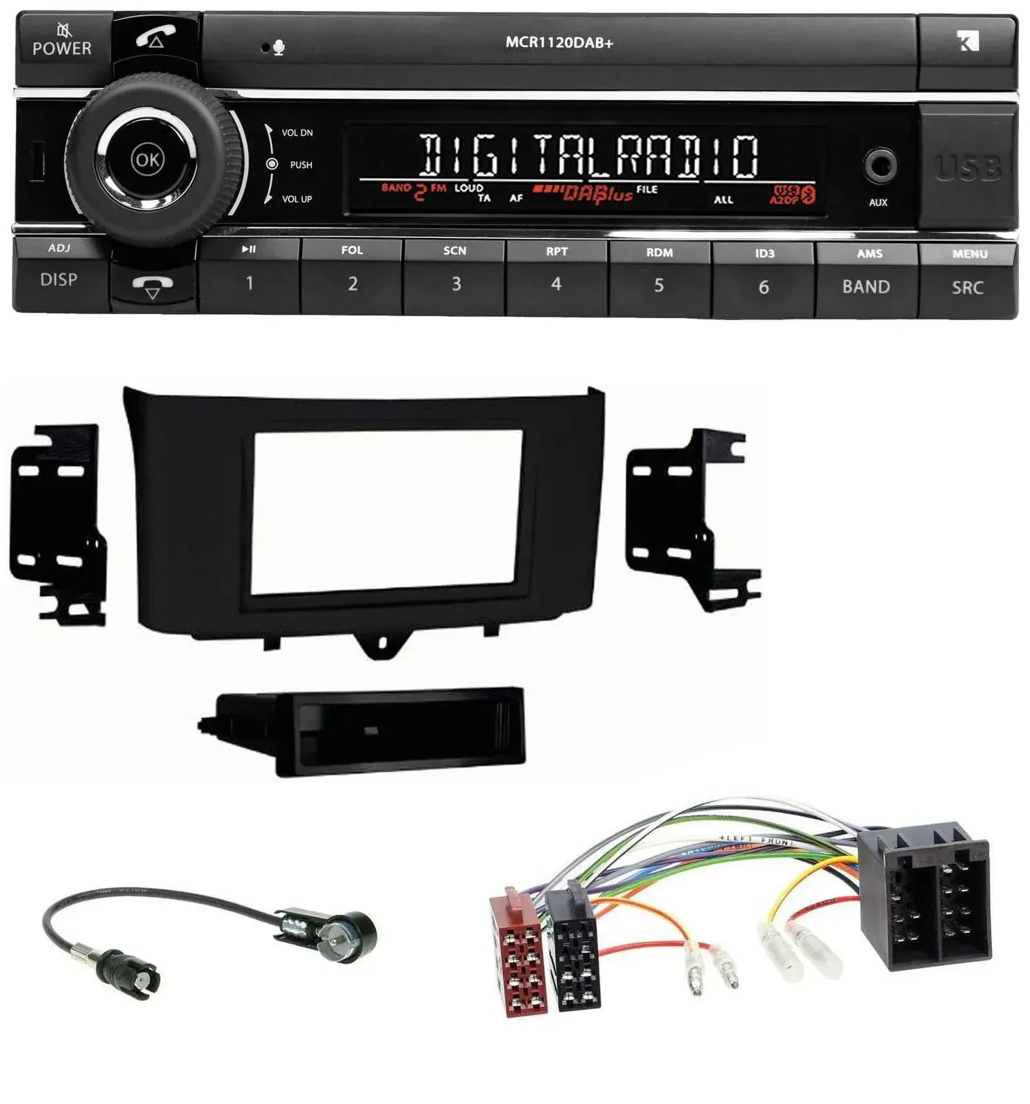 Kienzle Bluetooth MP3 USB DAB Autoradio für Smart ForTwo (2010-2015)