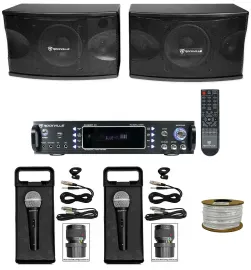 Pair Rockville KPS80 8" 800w Karaoke/Pro Speakers + Bluetooth Amplifier+(2) Mics