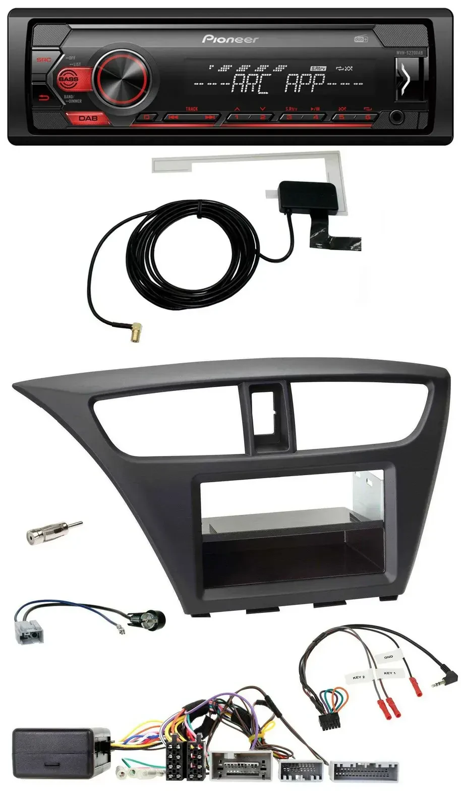 Автомагнитола для Honda Civic Pioneer 1-DIN, USB, DAB, MP3, поддержка управления с руля