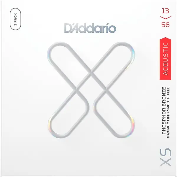 Струны для акустической гитары D'Addario XS Phosphor Bronze Coated 13-56 (3 упаковки)