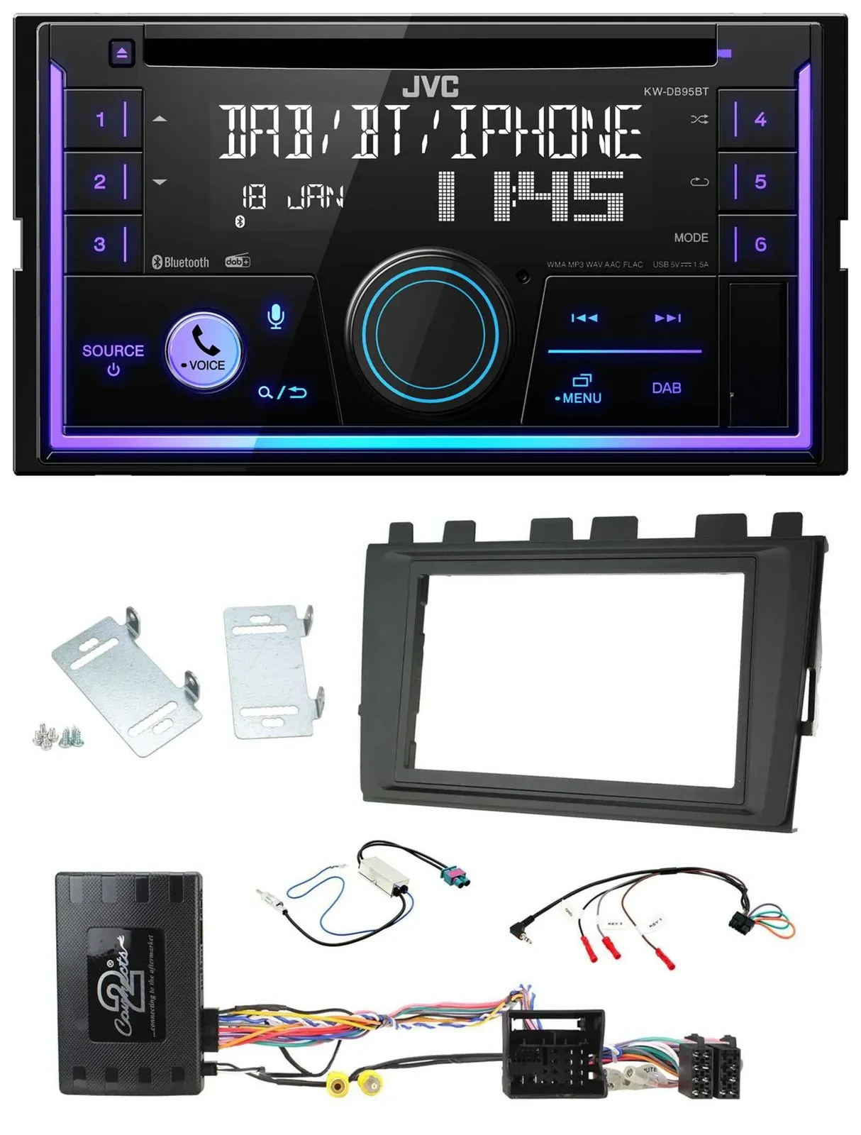 JVC Lenkrad USB 2DIN DAB Bluetooth CD Autoradio für VW Polo ab 2018 MIB II Infoa