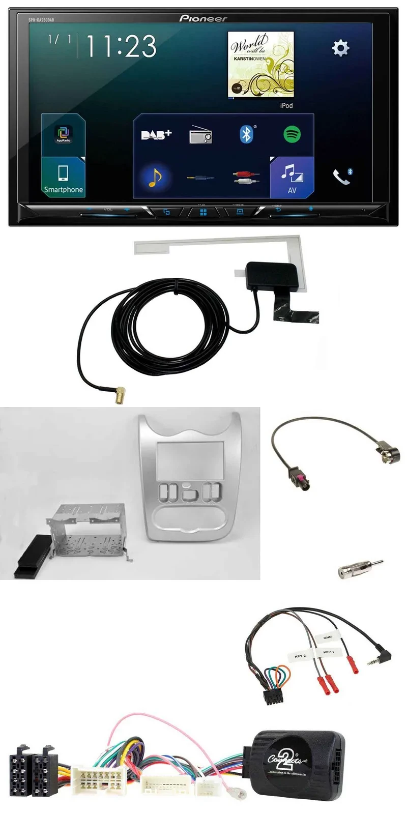 Автомагнитола для Dacia (с 2012) Pioneer 2-DIN DAB USB Bluetooth светло-серебристая, поддержка управления с руля