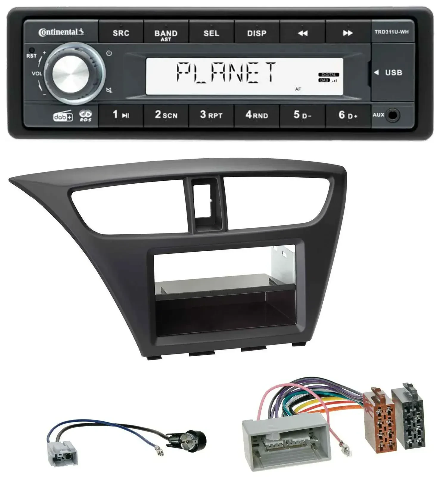 Автомагнитола Continental 1-DIN MP3 USB AUX DAB для Honda Civic (с 2012)