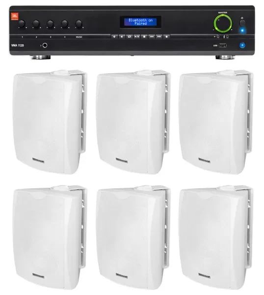 Настенная акустика JBL WET-6W White с усилителем (6 штук)