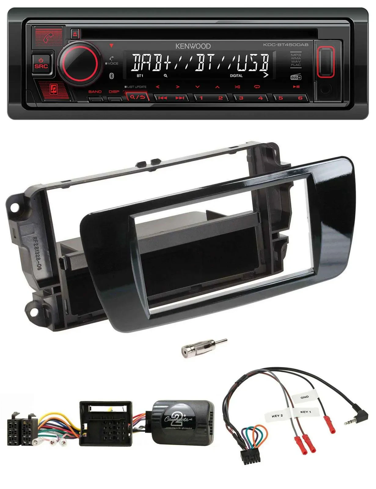 Автомагнитола Kenwood CD USB Bluetooth DAB для Seat Ibiza, черный (глянцевый)