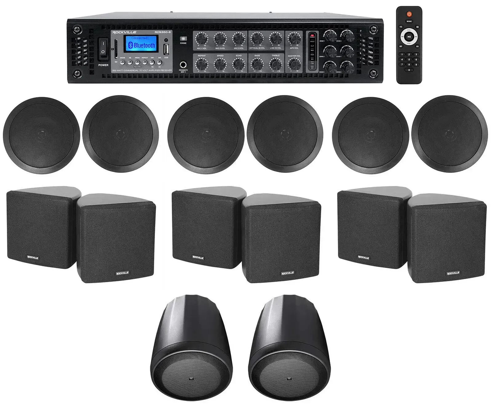 Трансляционный усилитель Rockville RCS350-6+Cube+Control 65P/T HOTEL с комплектом акустики