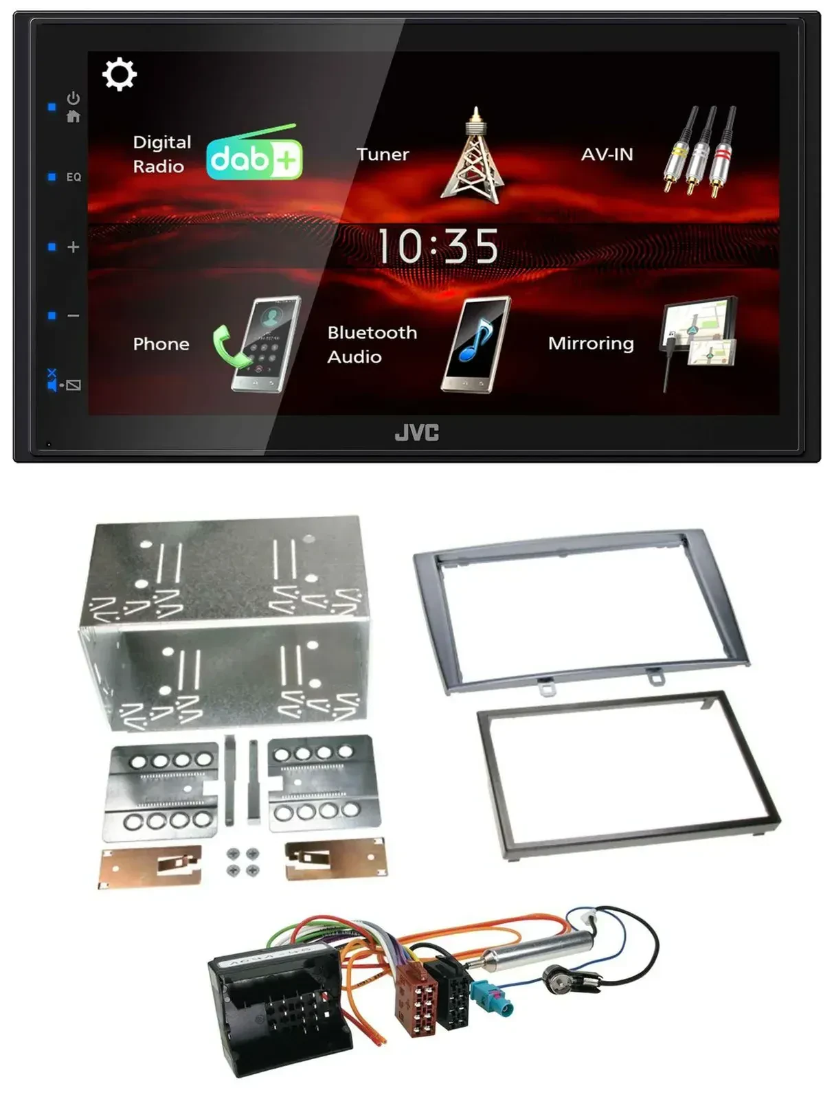 Автомагнитола для Peugeot 308 JVC 2-DIN, USB, Bluetooth, MP3, DAB, серебристая