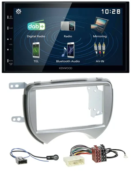 Kenwood 2DIN Bluetooth MP3 USB DAB Autoradio für Nissan Micra 2010-2013 silber
