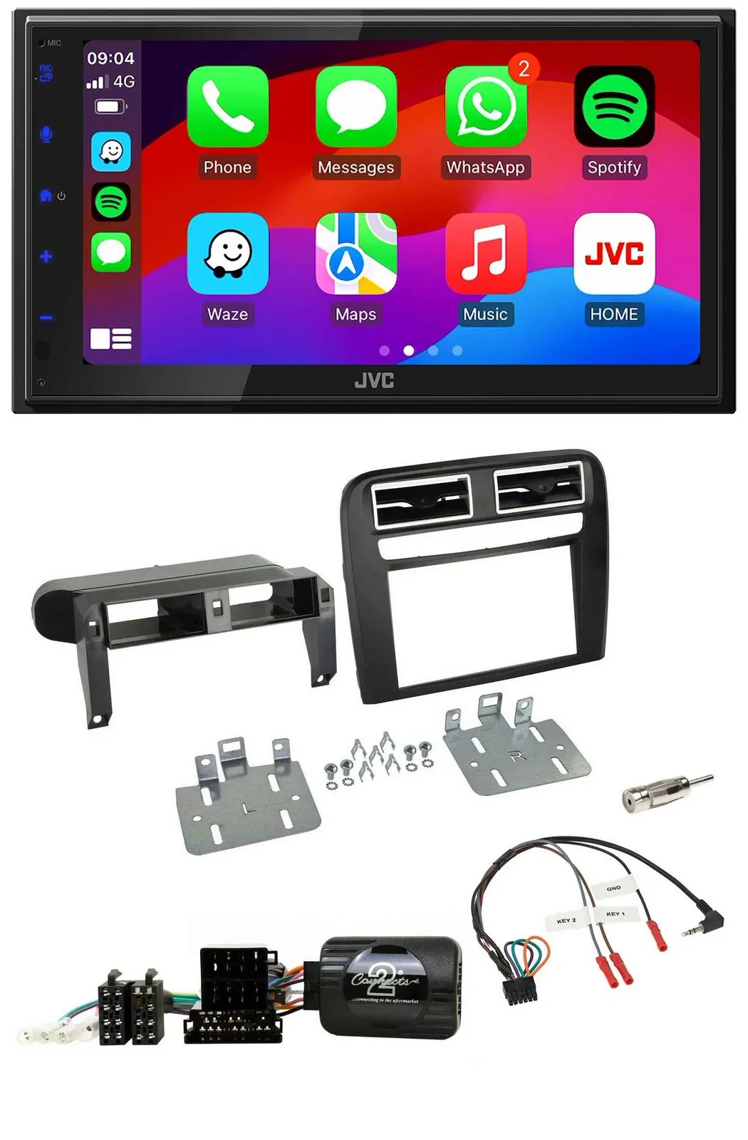 JVC Bluetooth USB Lenkrad 2DIN DAB Autoradio für Fiat Grande Punto 06-09 schwarz