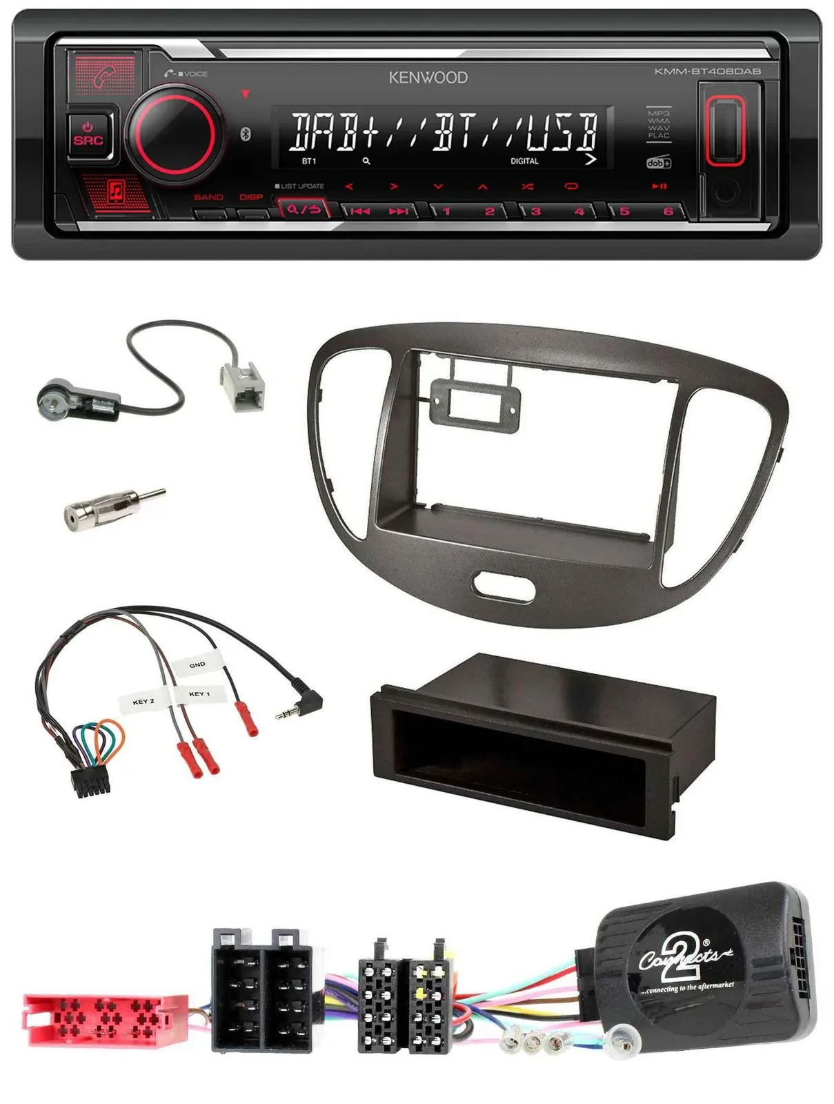 Автомагнитола для Hyundai i10 (2009–2013) Kenwood Bluetooth, USB, DAB, ISO