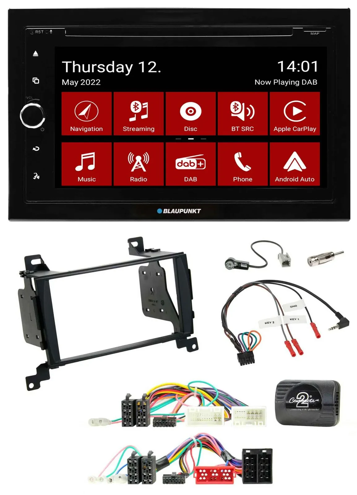 Blaupunkt 2DIN Lenkrad Bluetooth USB TMC DAB Navigation für Hyundai Santa Fe 201