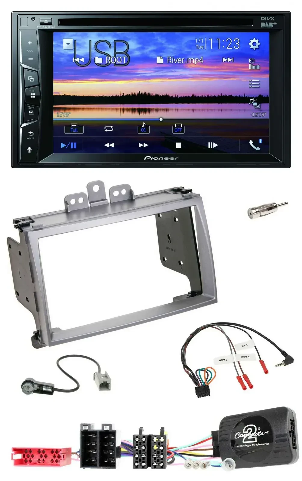 Автомагнитола для Hyundai i20 (2009–2012) Pioneer 2DIN, Bluetooth, USB, DVD, DAB, поддержка управления с руля