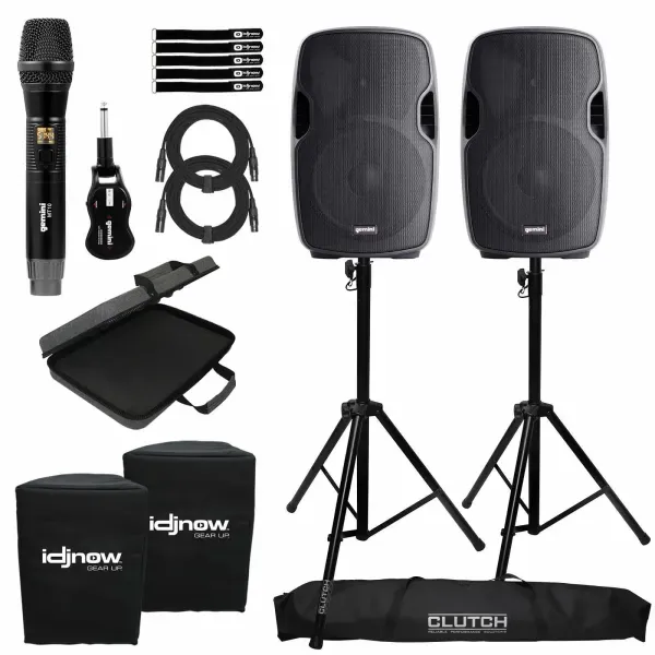 Gemini AS-1200P 12" Active Speakers Pair w GMU-M100 Wireless Microphone Package