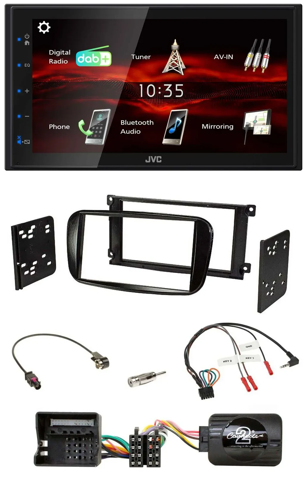 JVC USB Bluetooth Lenkrad DAB 2DIN Autoradio für Ford C-Max Focus Galaxy glänz.