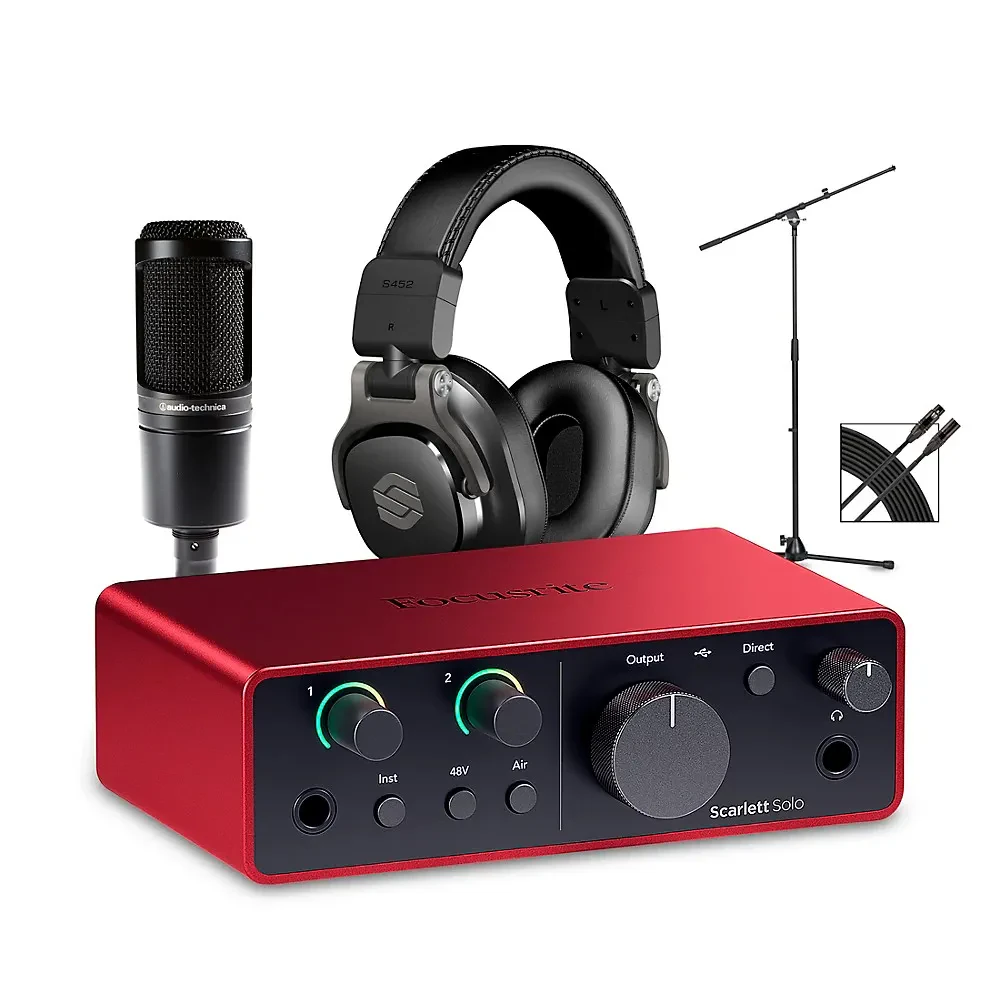 Focusrite Scarlett Solo Gen 4  - AT Mic/Sterling Headphone/Stand/Cable Package