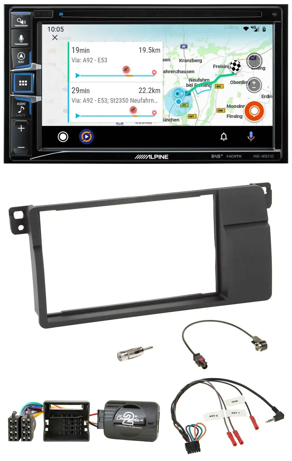 Alpine Bluetooth TMC USB DAB 2DIN Lenkrad Navigation für BMW 3er E46 00-06 Quadl