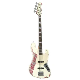 Fame Custom JB 4 Worn Vintage White over Pink Paisley - E-Bass