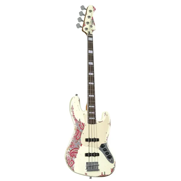 Fame Custom JB 4 Worn Vintage White over Pink Paisley - E-Bass