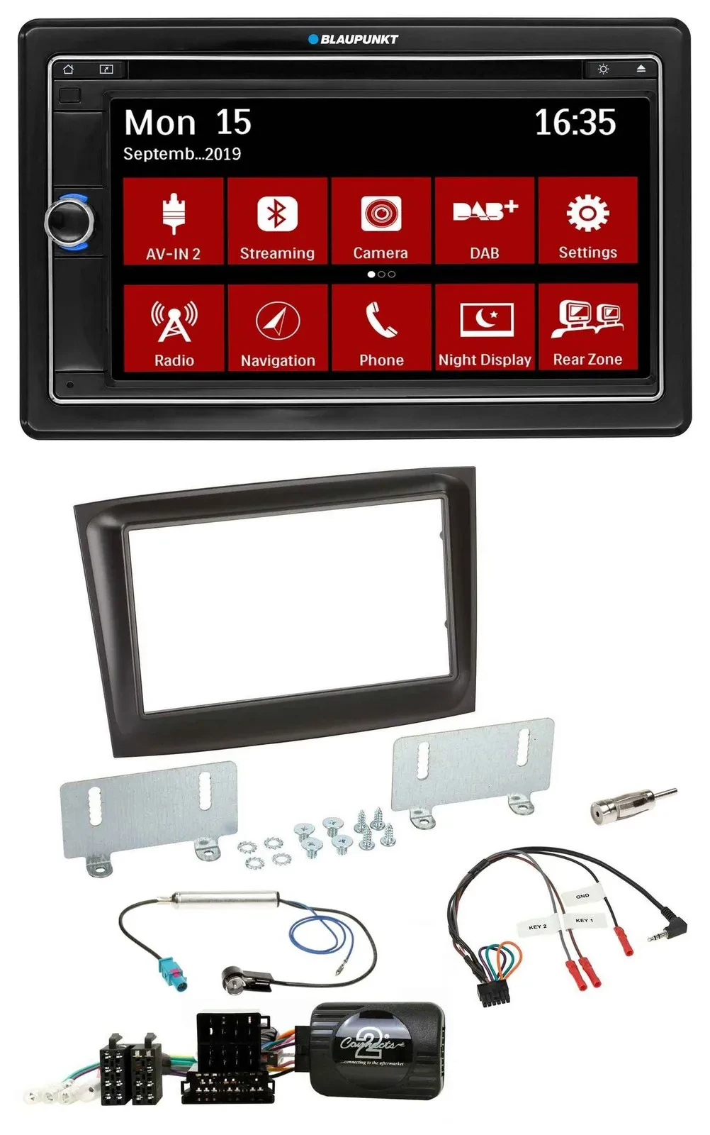 Blaupunkt Lenkrad DAB TMC 2DIN USB Bluetooth Navigation für Fiat Doblo ISO Can-B