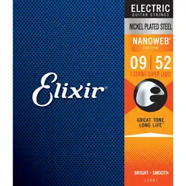 Струны для 7-струнной электрогитары Elixir 12007 NanoWeb Super Light 9-52