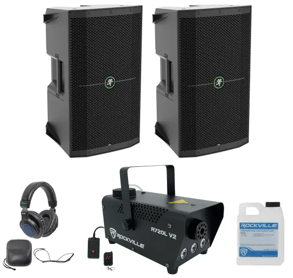 Pair Mackie Thump210XT 10" 1400w Powered DJ PA Speakers+Headphones+Fog Machine