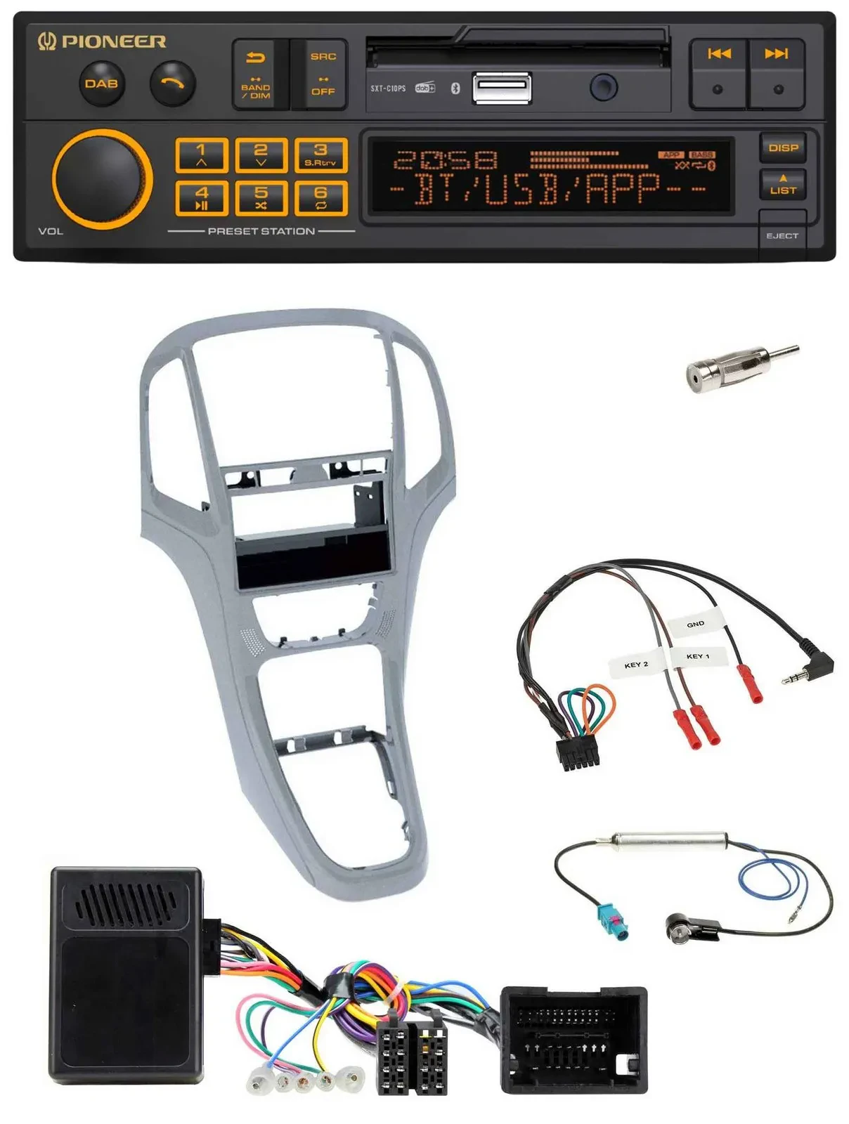 Pioneer DAB Lenkrad USB Bluetooth Autoradio für Opel Astra J 09-16 Platin silber