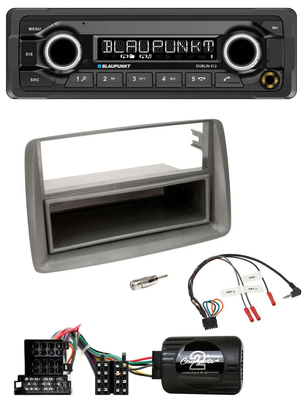 Автомагнитола Blaupunkt MP3 Bluetooth USB для Fiat Panda 2004–2010 (169) серый