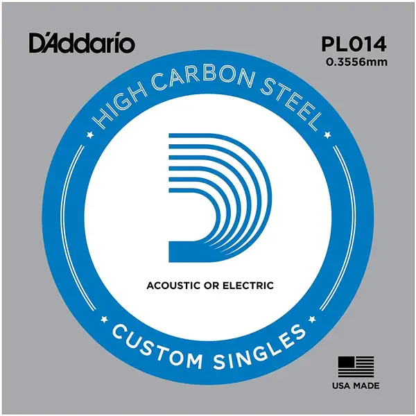 Струна для акустической и электрогитары D'Addario PL014 High Carbon Steel Custom Singles, сталь, калибр 14