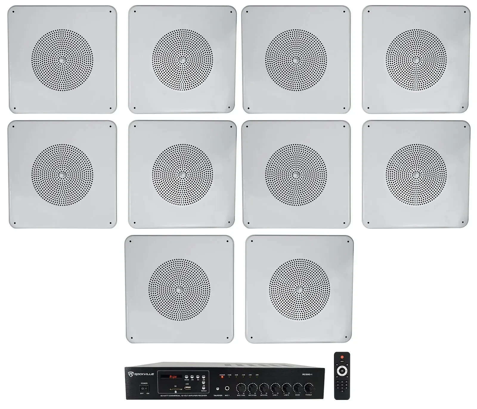Потолочная акустика Rockville RCS80-1+(5) MS81 White с усилителем (10 штук)
