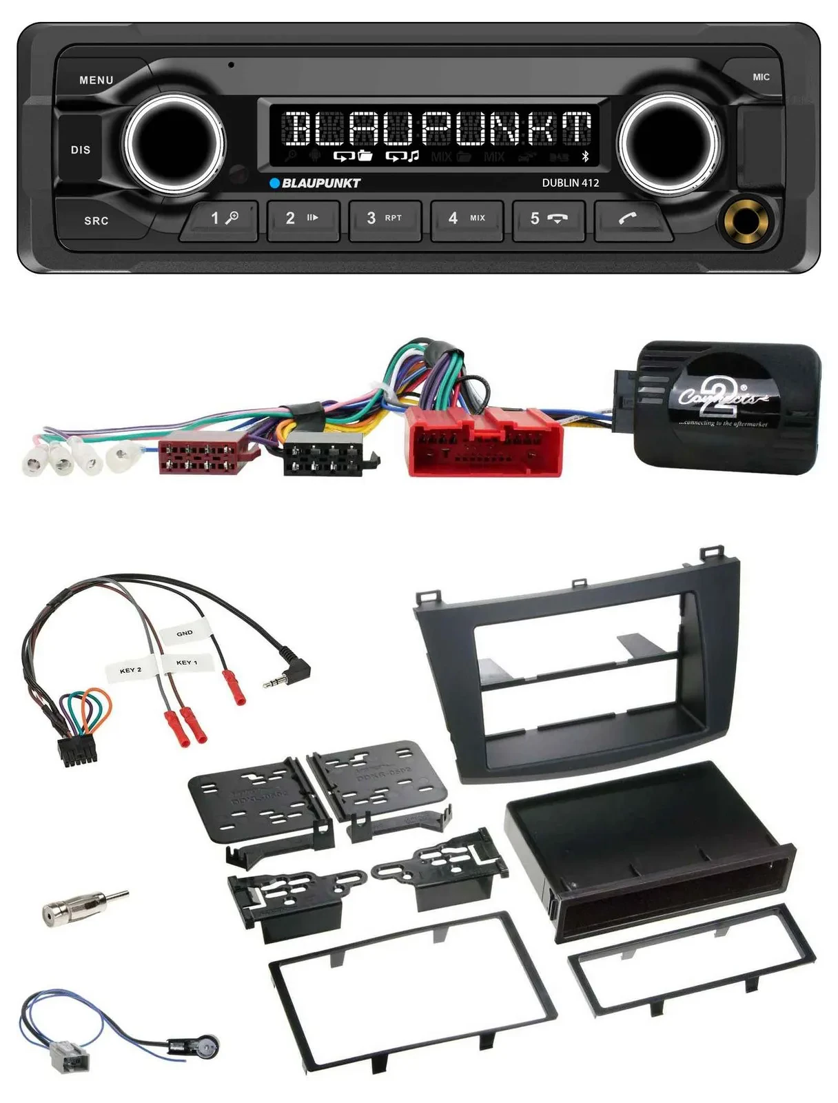 Автомагнитола для Mazda 3 Blaupunkt Bluetooth, USB, MP3, поддержка кнопок на руле, CAN-Bus (2009–2013)