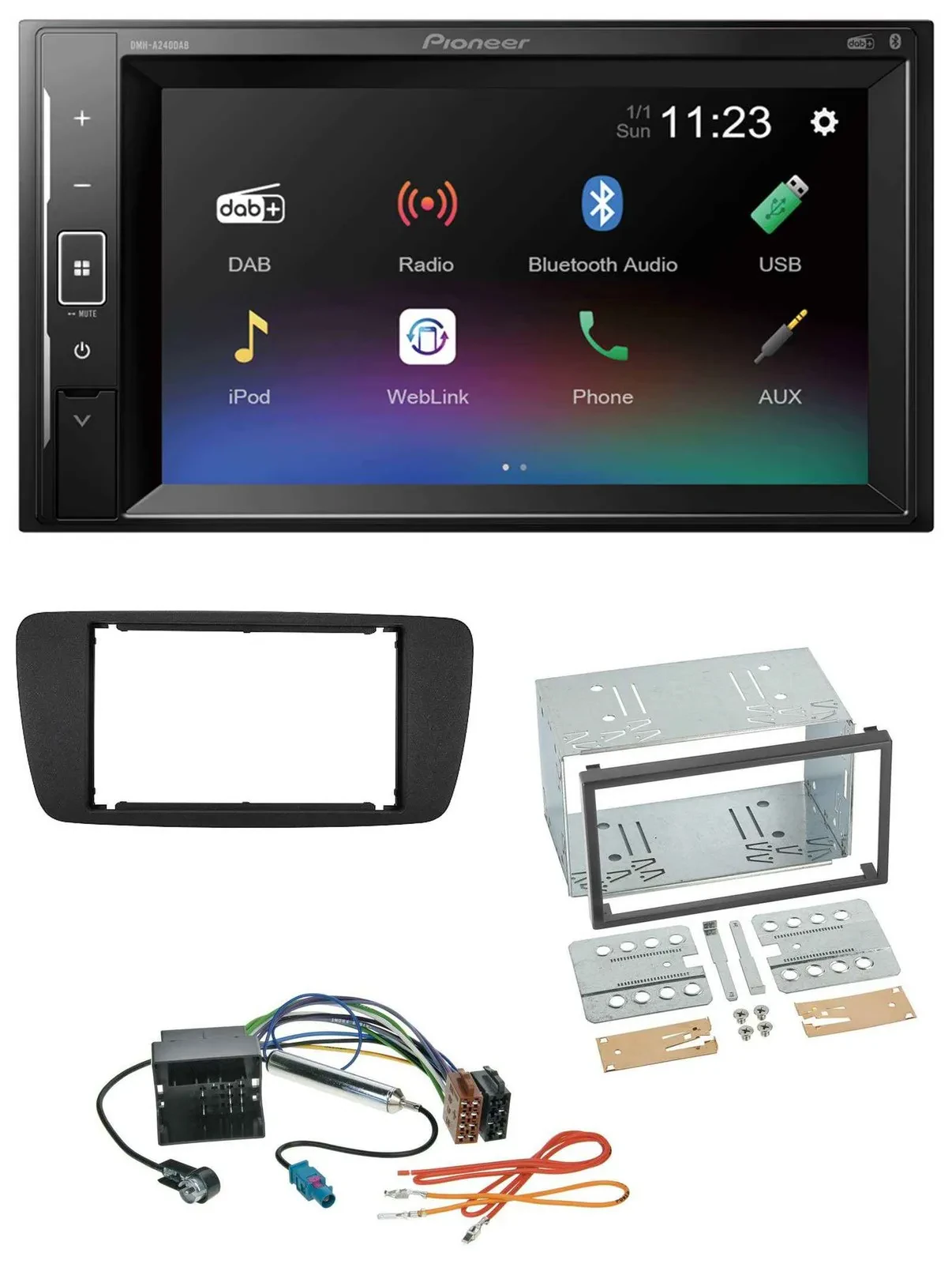 Pioneer DAB MP3 2DIN Bluetooth USB Autoradio für Seat Ibiza ab 08 nitschwarz