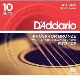 Струны для акустической гитары D'Addario EJ17-10P 13-56, бронза фосфорная, 10 комплектов