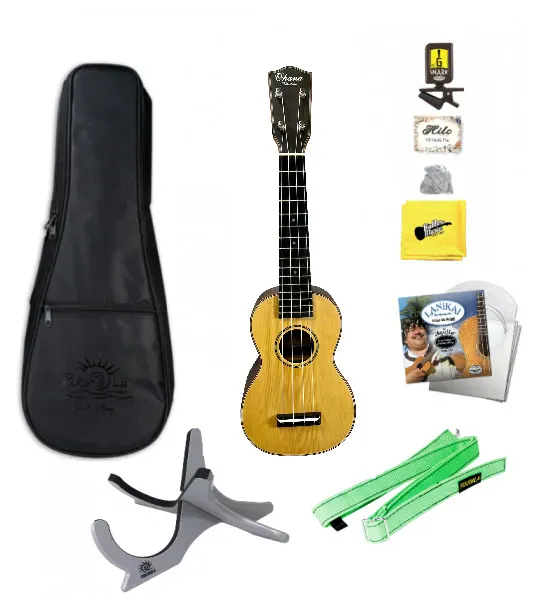 Ohana SK-70 All Solid Soprano Ukulele with Bag, Tuner, Strings, Stand, More