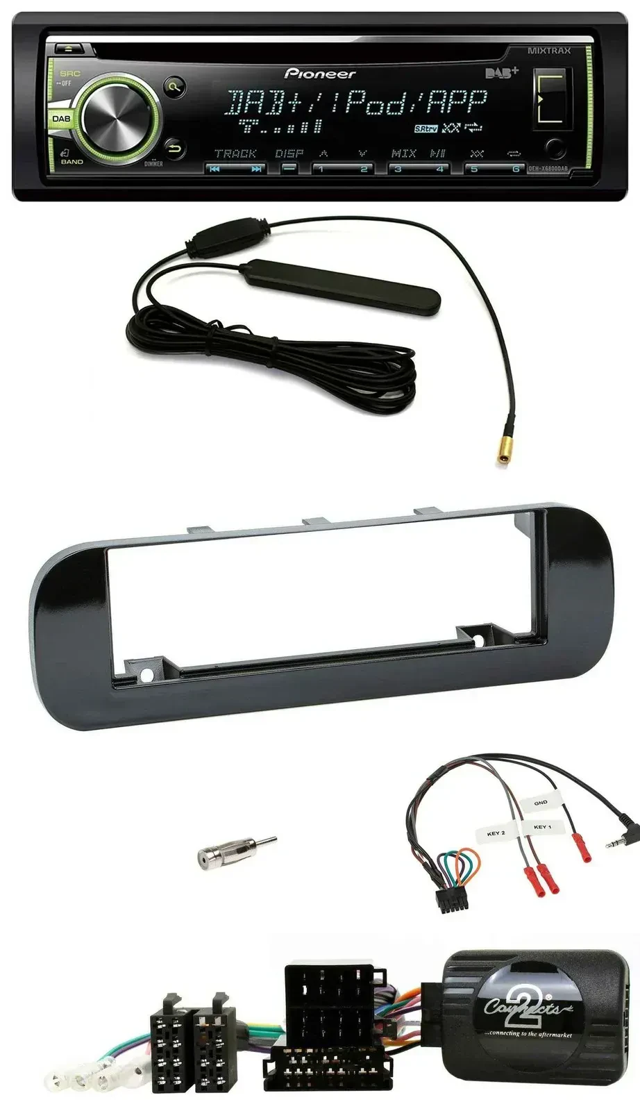 Pioneer MP3 USB CD DAB Lenkrad Autoradio für Fiat Panda 12-20 schwarz glänzend